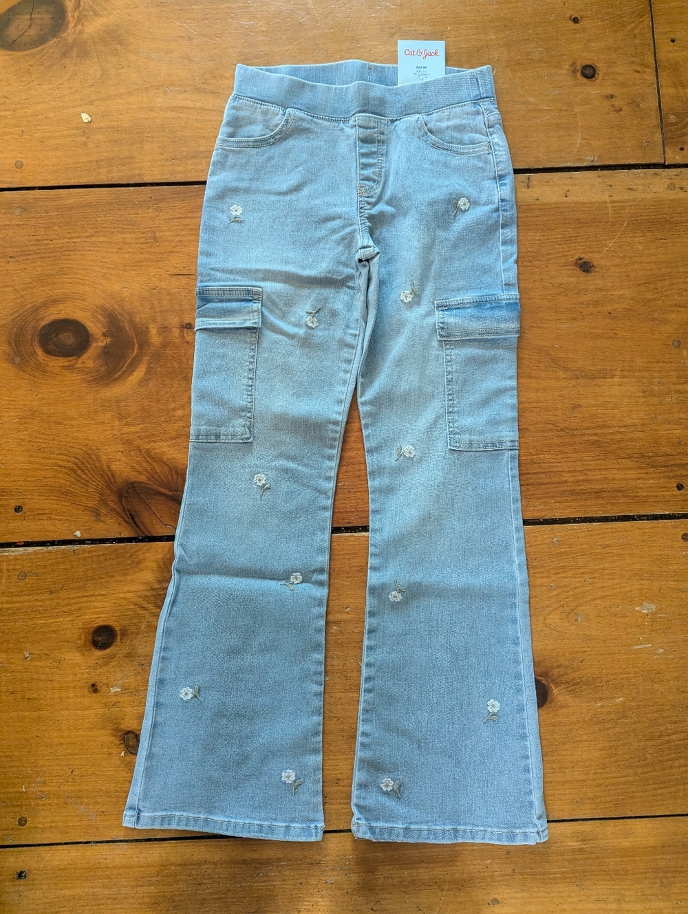 NEW Elastic Waist Flower Stretch Jeans